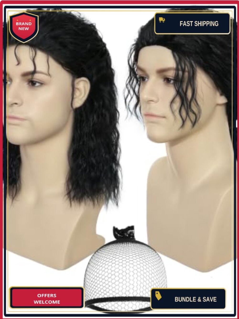 Curly Mullet Wig 70s 80s Rocker Costume Wig Synthetic Fiber